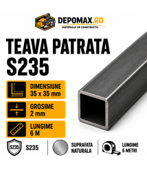 Teava patrata 35 x 35 x 2 mm, 6 metri